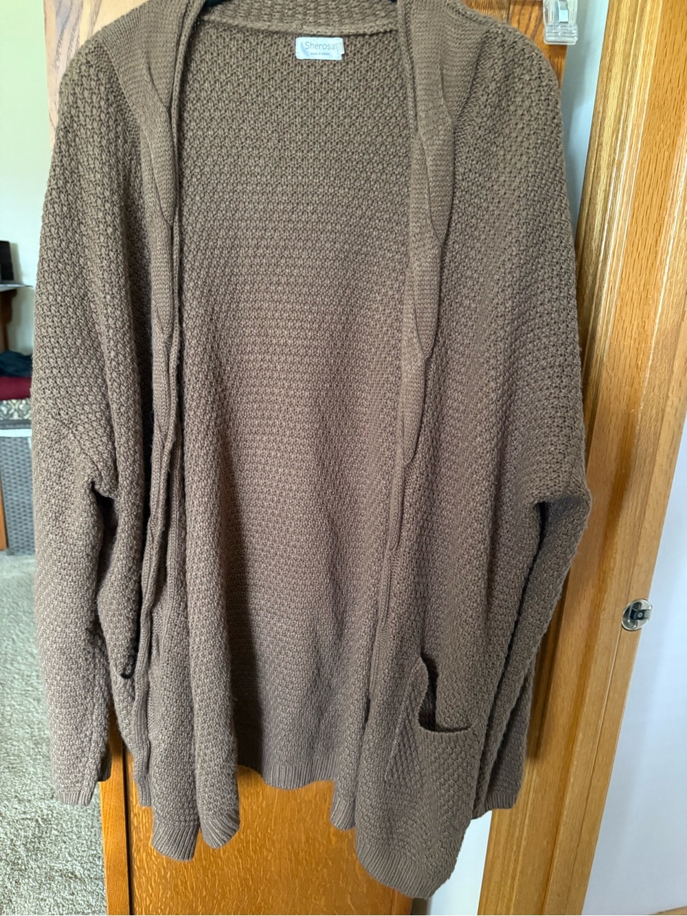 Open-Front Brown Knit Cardigan for Women